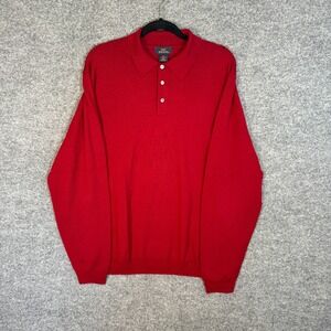 Brooks Brothers Sweater Mens XL Red Long Sleeve Polo Merino Wool Classic